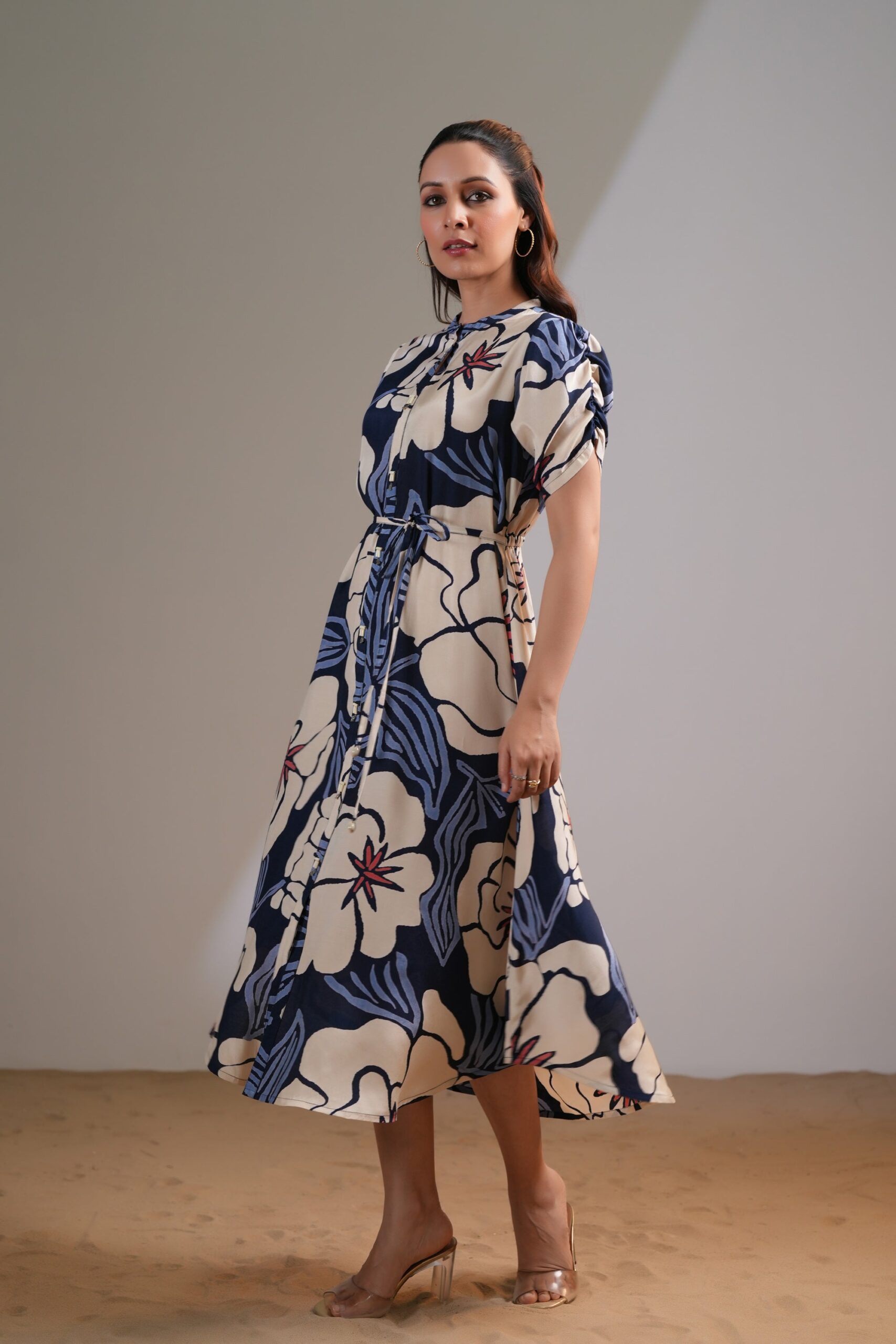 Midnight Petals Printed Multicolour Russian Silk Dress - Image 2