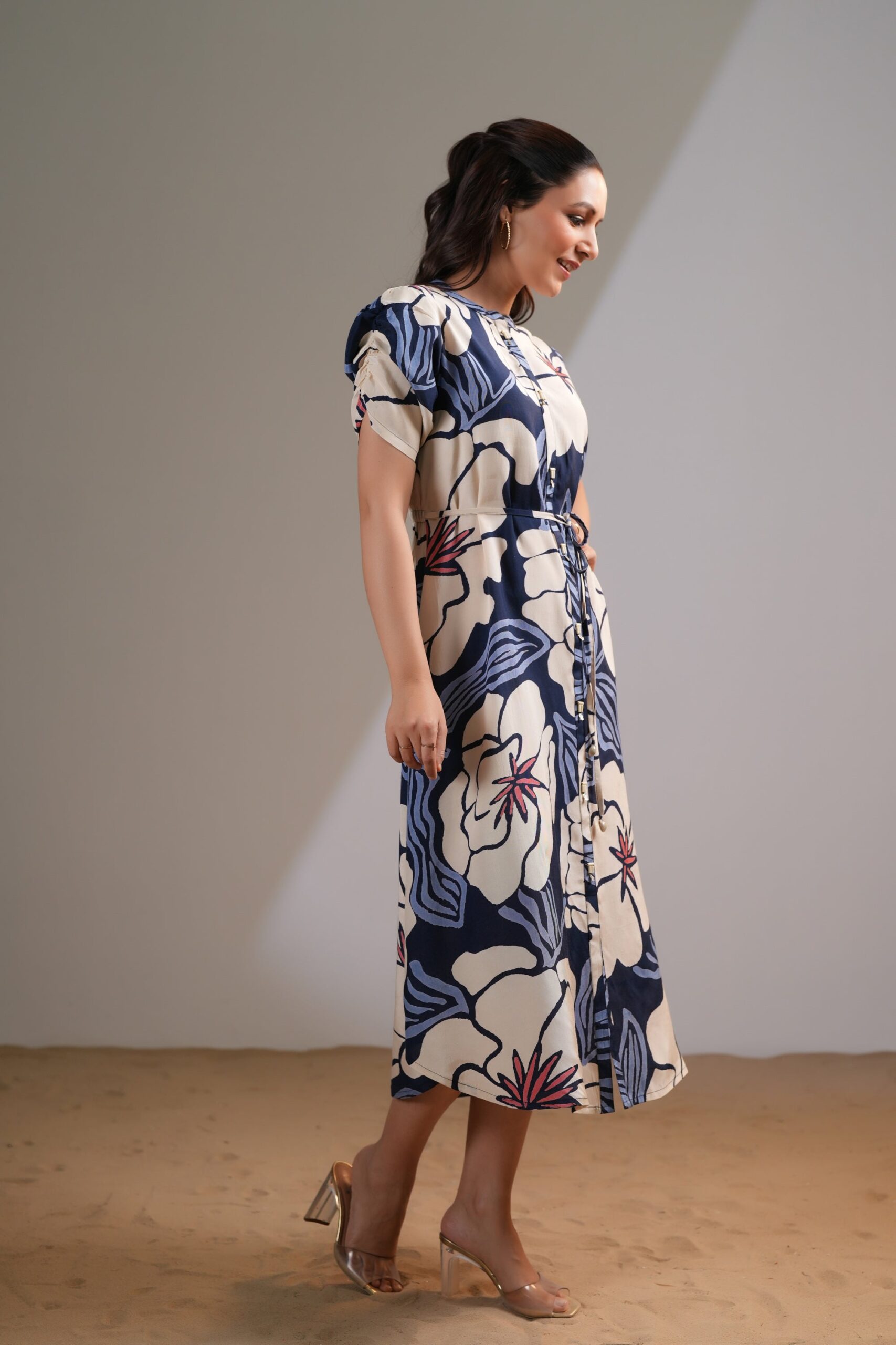 Midnight Petals Printed Multicolour Russian Silk Dress - Image 3