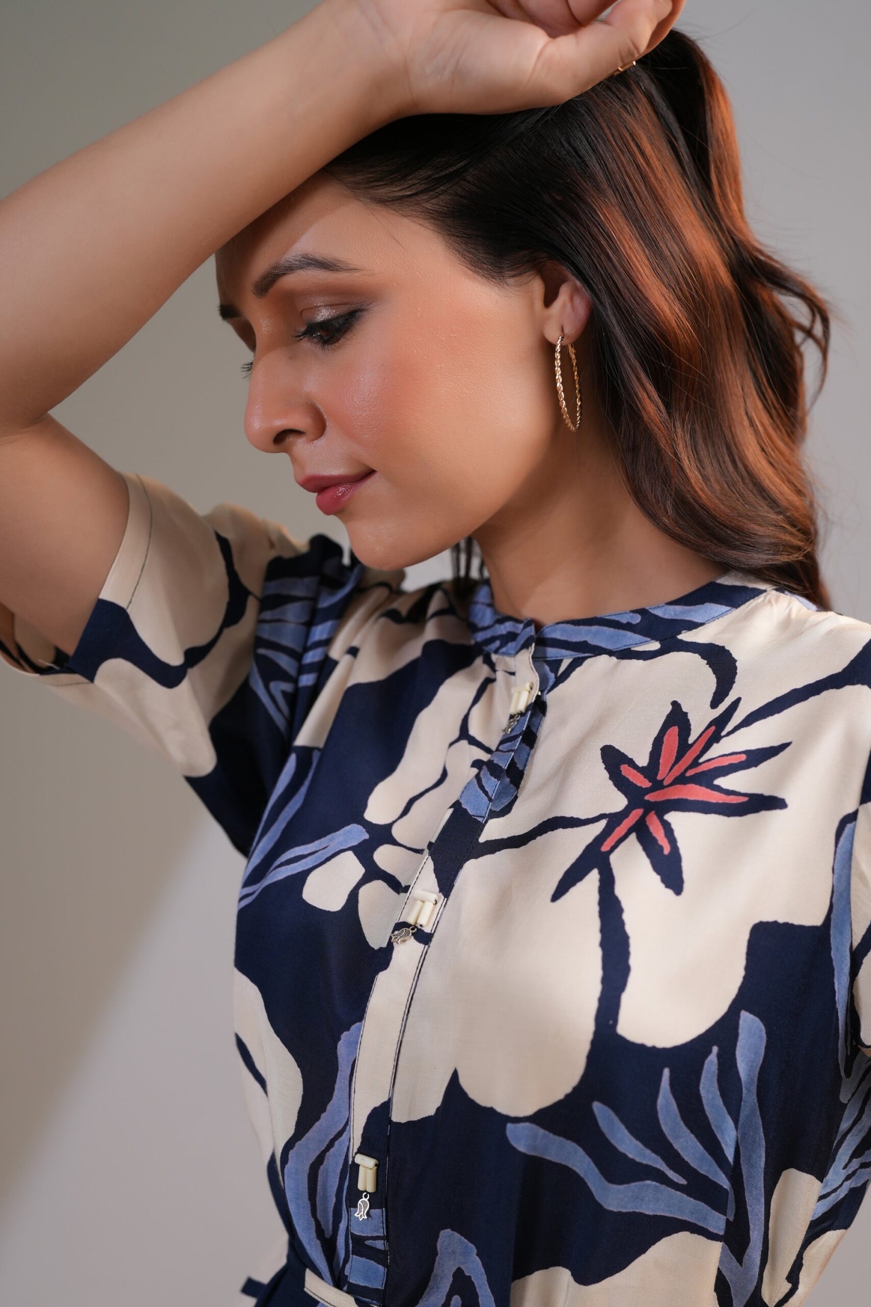 Midnight Petals Printed Multicolour Russian Silk Dress - Image 7