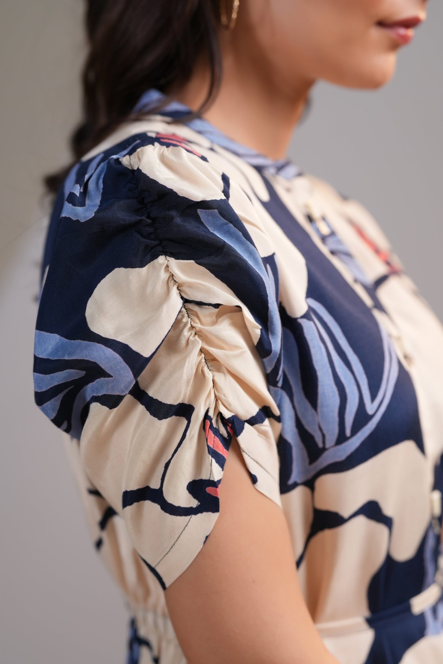 Midnight Petals Printed Multicolour Russian Silk Dress - Image 8