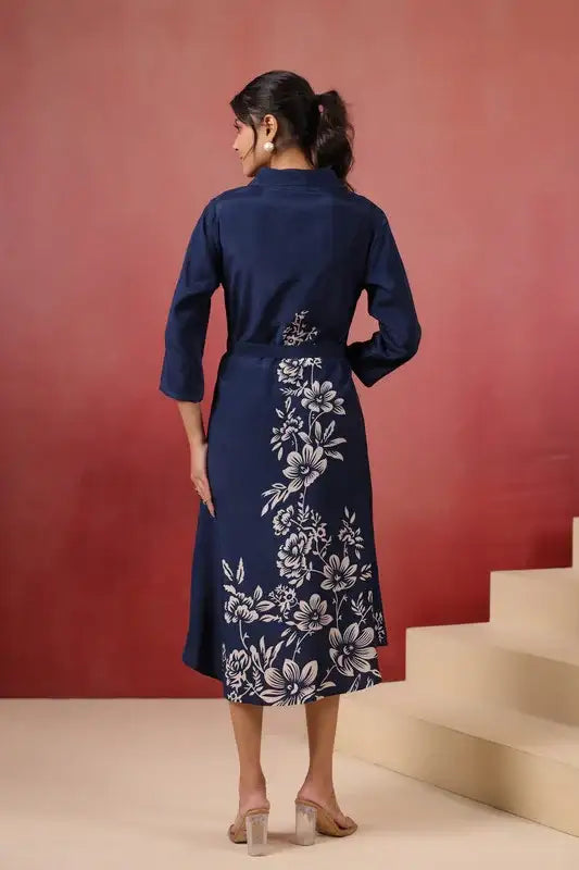 Navy Floral Russian Silk Dress - Image 6