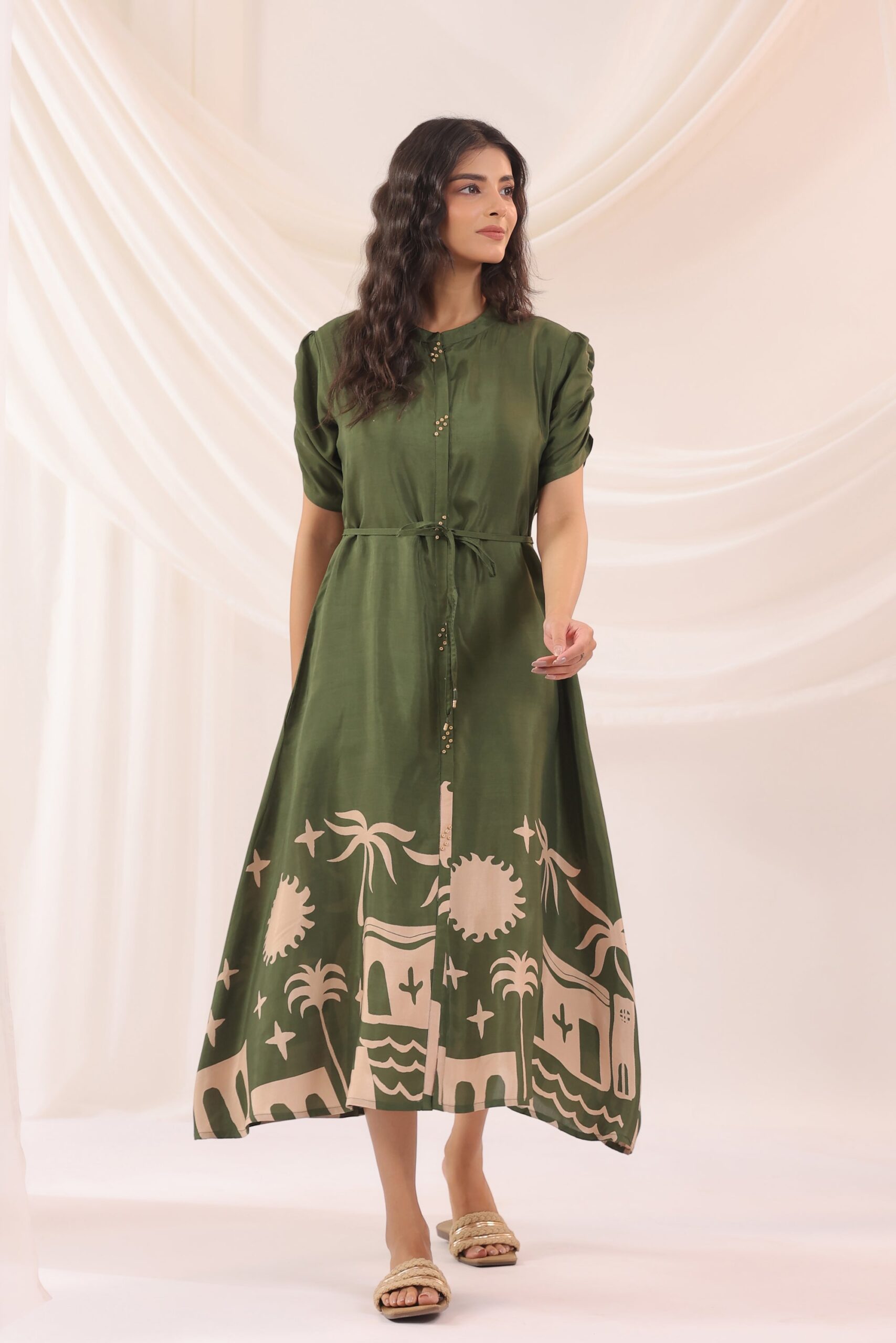 Olive Haven Scenic Printed Russian Silk Dress - Image 4