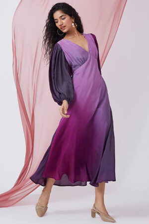 Okhai 'Candlelight Dinner' Ombre V-Neck Muslin Silk Dress