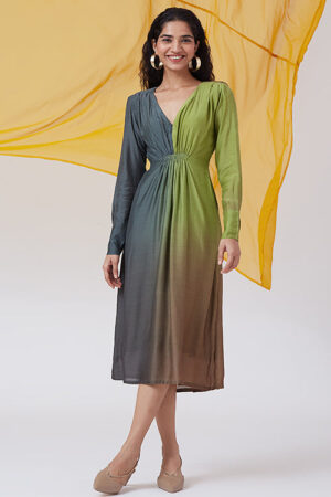 Okhai 'Nocturnal Lake' Ombre V-Neck Modal Silk Dress