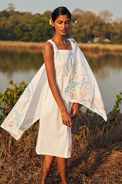 Okhai 'Daydream' Hand Embroidered Mirror Work Pure Cotton Dress with Stole