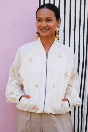 Okhai Fruit punch Suf Embroidered Pure Cotton Bomber Jacket