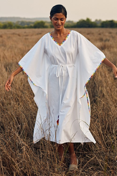 Okhai 'Fusion' Hand Embroidered Pure Cotton Kaftan - Image 3