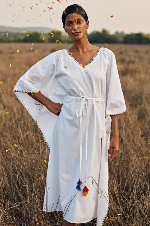 Okhai 'Fusion' Hand Embroidered Pure Cotton Kaftan - Image 5