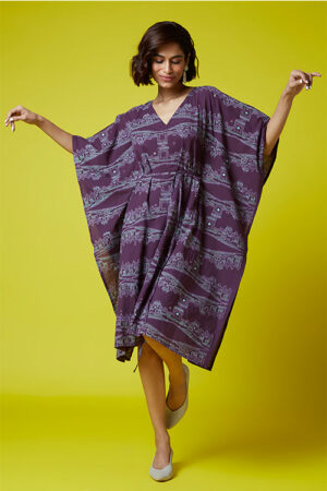 Okhai 'Heritage' Pure Cotton Hand Block Printed Mirror Work Kaftan