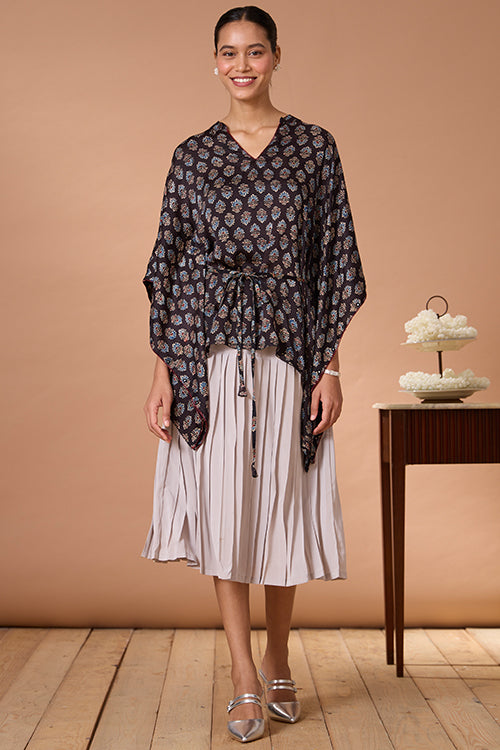 Okhai Sapphire Hymns Hand Embroidered MIrrorwork Handblock Printed Modal Ajrakh Kaftaan - Image 9