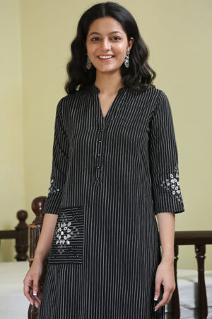 Okhai 'Obsidian' Pure Cotton Hand Embroidered Mirror Work Kurta Pant Set