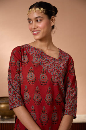 Okhai Shalimar Handblock Printed Ajrakh Pure Cotton Kurta Pant Set