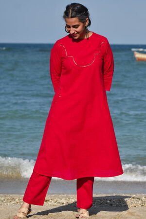 Okhai Dilruba Hand-Embroidered Mirrorwork Pure Cotton Kurta Pant Set