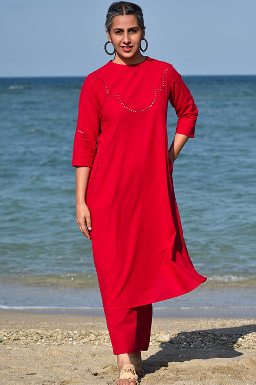 Okhai Dilruba Hand-Embroidered Mirrorwork Pure Cotton Kurta Pant Set - Image 5