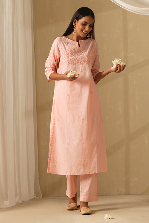 Okhai Rooh Chikankari Pure Cotton Kurta Pant Set - Image 2