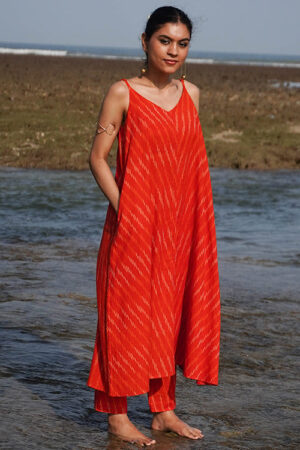 Okhai Zestful Cotton Ikat Kurta Pant Set