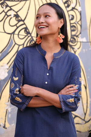 Okhai Tangerine Suf Embroidered Pure Cotton Kurta Pant Set