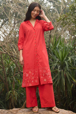 Okhai Evermore Hand-Embroidered Pure Cotton Kurta Pant Set