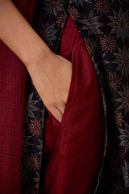 Okhai Carnelian Handblock Printed Chanderi Silk Ajrakh Kurta Pant Set - Image 5