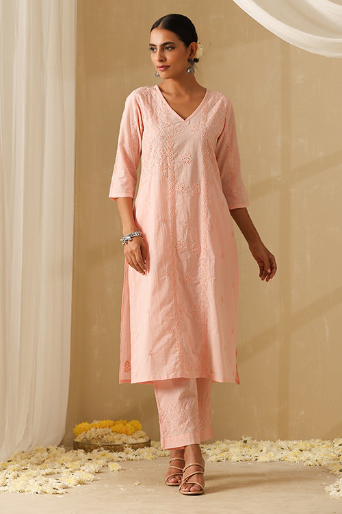 Okhai Gauhar Chikankari and Mukaish work Pure Cotton Kurta Pant Set with Dupatta - Image 10