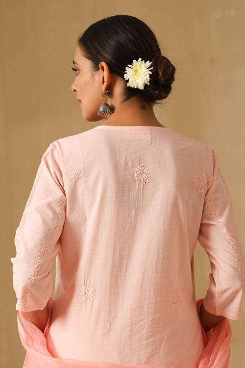 Okhai Gauhar Chikankari and Mukaish work Pure Cotton Kurta Pant Set with Dupatta - Image 5