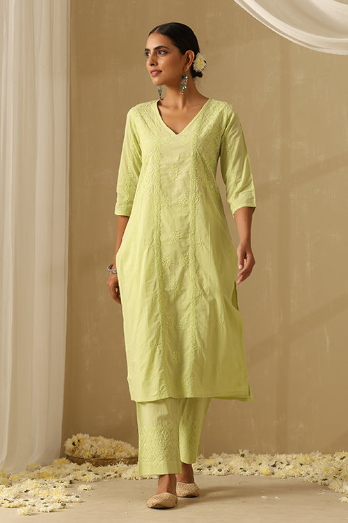 Okhai Ehsaas Chikankari and Mukaish work Pure Cotton Kurta Pant Set with Dupatta - Image 4