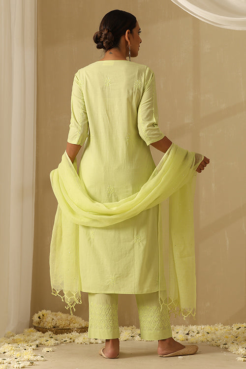 Okhai Ehsaas Chikankari and Mukaish work Pure Cotton Kurta Pant Set with Dupatta - Image 5