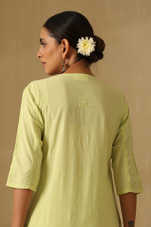 Okhai Ehsaas Chikankari and Mukaish work Pure Cotton Kurta Pant Set with Dupatta - Image 6