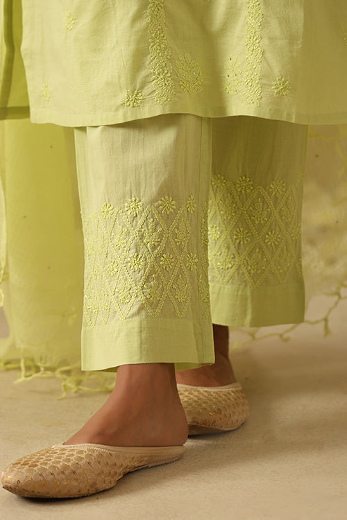 Okhai Ehsaas Chikankari and Mukaish work Pure Cotton Kurta Pant Set with Dupatta - Image 9
