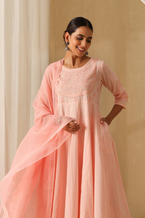 Okhai Sajda Chikankari and Mukaish work Pure Cotton Kurta Pant Set with Dupatta