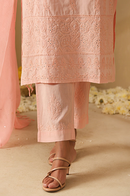 Okhai Parveen Chikankari and Mukaish work Pure Cotton Kurta Pant Set with Dupatta - Image 10