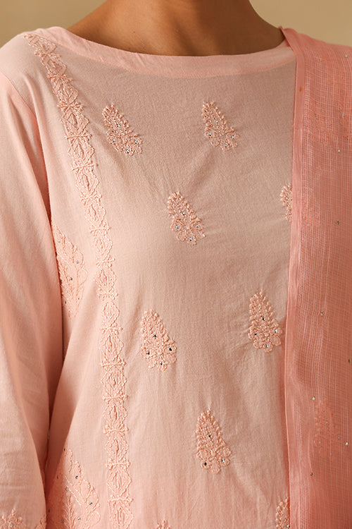 Okhai Parveen Chikankari and Mukaish work Pure Cotton Kurta Pant Set with Dupatta - Image 3