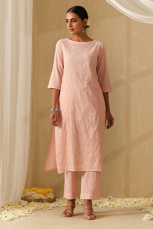 Okhai Parveen Chikankari and Mukaish work Pure Cotton Kurta Pant Set with Dupatta - Image 4