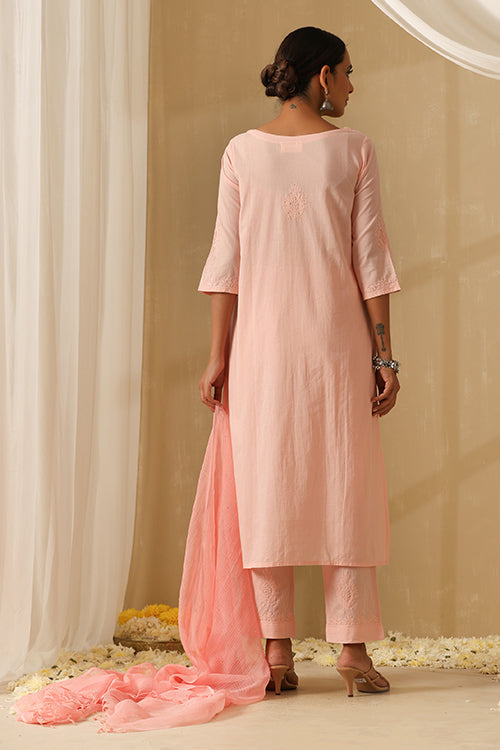Okhai Parveen Chikankari and Mukaish work Pure Cotton Kurta Pant Set with Dupatta - Image 5
