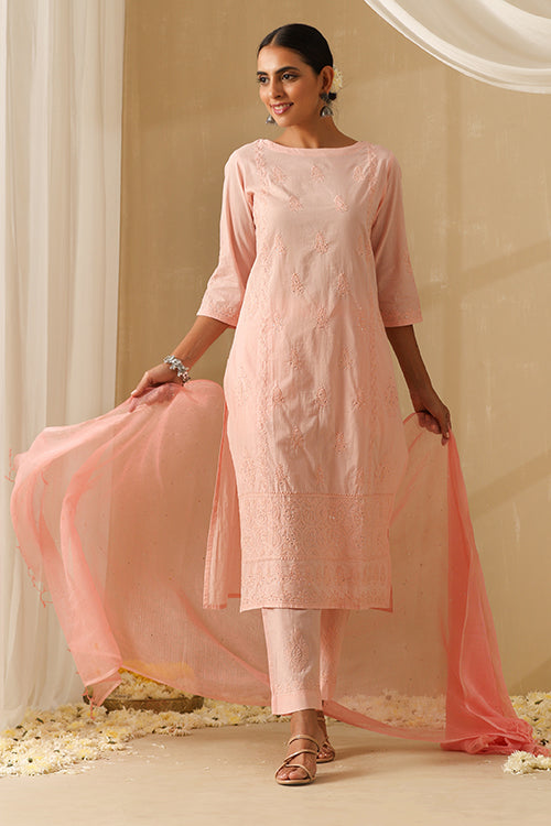 Okhai Parveen Chikankari and Mukaish work Pure Cotton Kurta Pant Set with Dupatta - Image 7