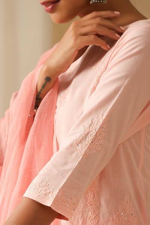 Okhai Parveen Chikankari and Mukaish work Pure Cotton Kurta Pant Set with Dupatta - Image 8