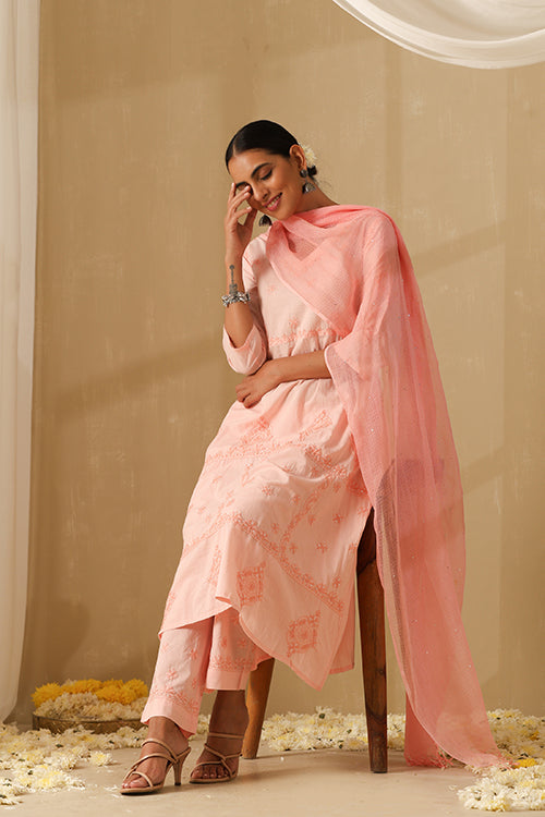 Okhai Dehleez Chikankari and Mukaish work Pure Cotton Kurta Pant Set with Dupatta - Image 11