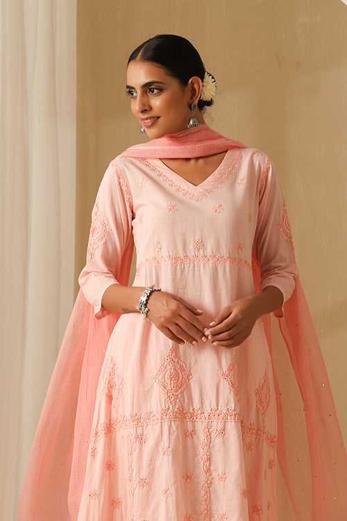 Okhai Dehleez Chikankari and Mukaish work Pure Cotton Kurta Pant Set with Dupatta - Image 3