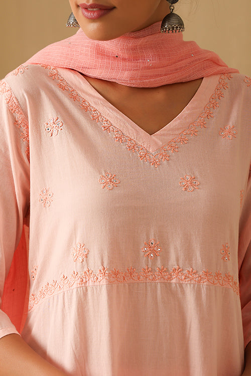 Okhai Dehleez Chikankari and Mukaish work Pure Cotton Kurta Pant Set with Dupatta - Image 4
