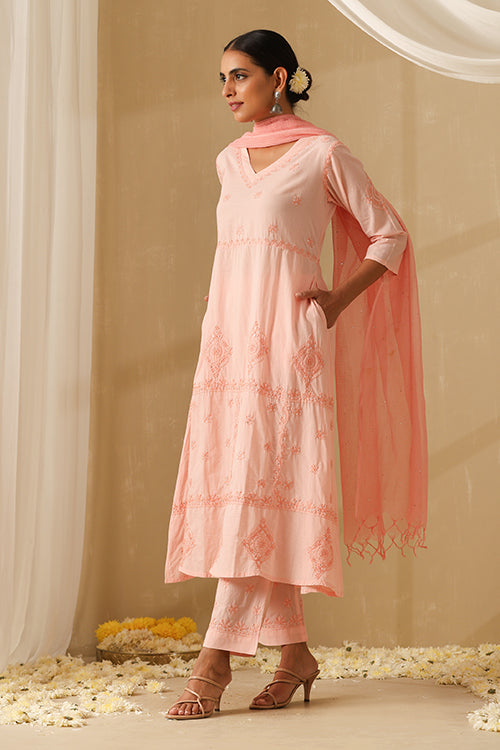 Okhai Dehleez Chikankari and Mukaish work Pure Cotton Kurta Pant Set with Dupatta - Image 5