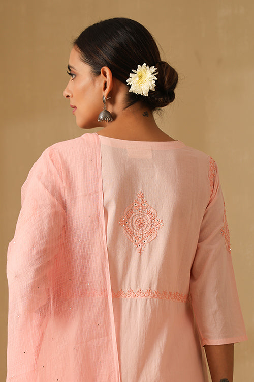Okhai Dehleez Chikankari and Mukaish work Pure Cotton Kurta Pant Set with Dupatta - Image 8