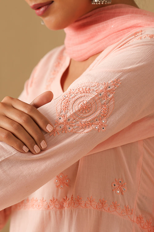 Okhai Dehleez Chikankari and Mukaish work Pure Cotton Kurta Pant Set with Dupatta - Image 2