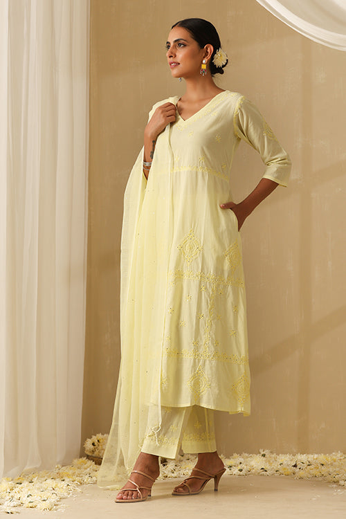 Okhai Qainaat Chikankari and Mukaish work Pure Cotton Kurta Pant Set with Dupatta - Image 10