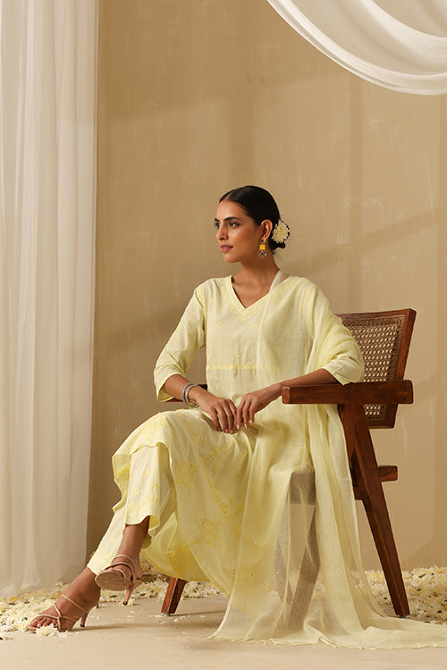 Okhai Qainaat Chikankari and Mukaish work Pure Cotton Kurta Pant Set with Dupatta - Image 12