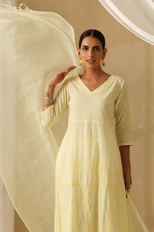 Okhai Qainaat Chikankari and Mukaish work Pure Cotton Kurta Pant Set with Dupatta - Image 4