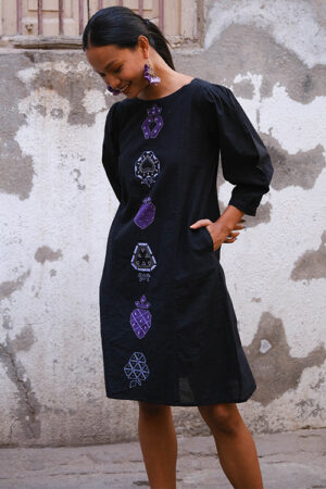 Okhai Pomeline Hand Embroidery and Applique Work Pure Cotton Dress