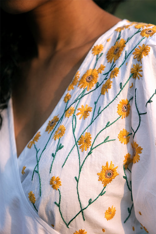 Okhai 'Tuscan Gold' Hand Embroidered Pure Cotton Wrap Top - Image 2