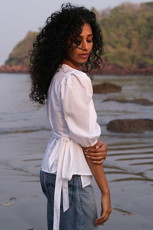 Okhai 'Tuscan Gold' Hand Embroidered Pure Cotton Wrap Top - Image 4