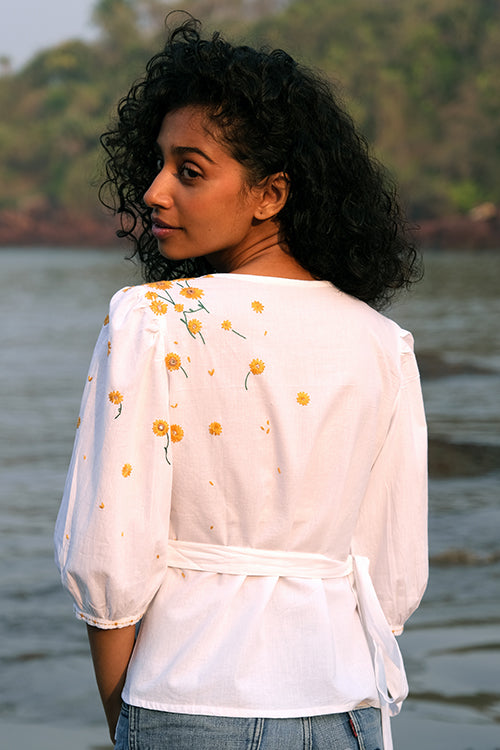 Okhai 'Tuscan Gold' Hand Embroidered Pure Cotton Wrap Top - Image 5