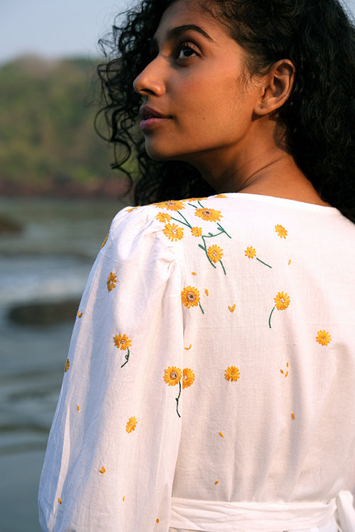 Okhai 'Tuscan Gold' Hand Embroidered Pure Cotton Wrap Top - Image 6